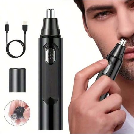 Rechargeable USB Electric Nose Hair Trimmer - Painless Eyebrow & Facial Hair Removal For Men & Women! Black