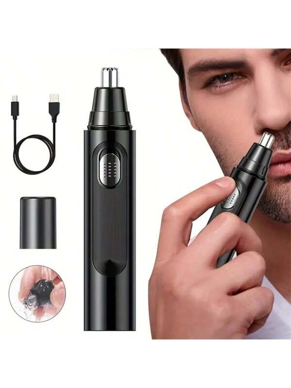 Rechargeable USB Electric Nose Hair Trimmer - Painless Eyebrow & Facial Hair Removal For Men & Women! Black