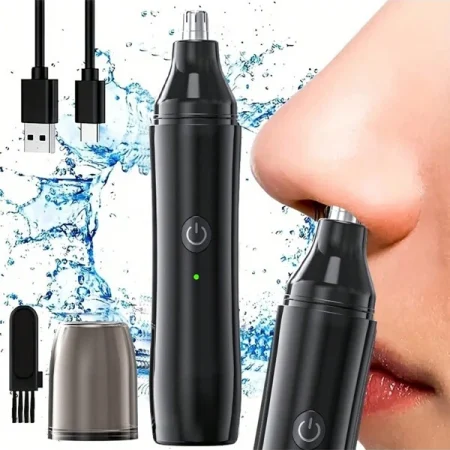 USB Rechargeable Round Head Nose Hair Trimmer, Automatic Nose Hair Removal Tool For Men And Women Black