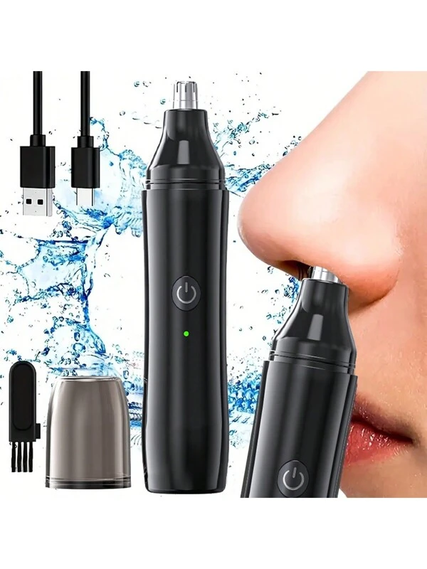 USB Rechargeable Round Head Nose Hair Trimmer, Automatic Nose Hair Removal Tool For Men And Women Black