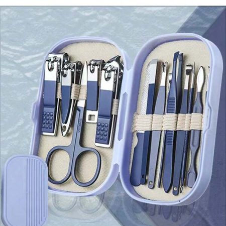 Manicure & Pedicure Tool Set, 14pcs Stainless Steel Nail Clippers Kit With Plastic Storage Case, Blue Blue