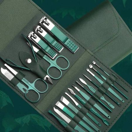 Manicure Set Nail Clippers Pedicure Kit, Professional Stainless Steel Grooming Kit Nail Care Tools With Luxurious Buckle Travel Leather Case For Thick Nails Men Women Gift Dark Green