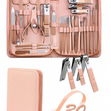 Manicure Set Pedicure Kit Women Nail Clippers Set Professional Grooming Care Tools Nail Kit Including Facial, Fingernails And Toenails Care With Travel Case Women Pink