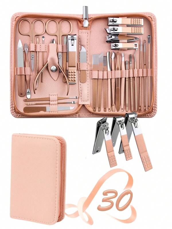 Manicure Set Pedicure Kit Women Nail Clippers Set Professional Grooming Care Tools Nail Kit Including Facial, Fingernails And Toenails Care With Travel Case Women Pink