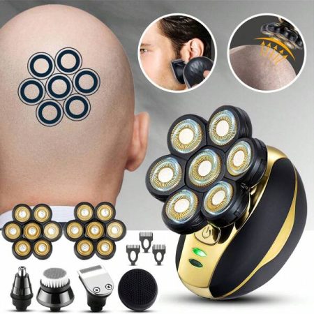 Head Shaver For Bald Men Upgrade 7D Electric Shavers Bald Head Close Shaver For Men Rechargeable Rotary Shaver Multifunctional Electric Bald Shaver Black