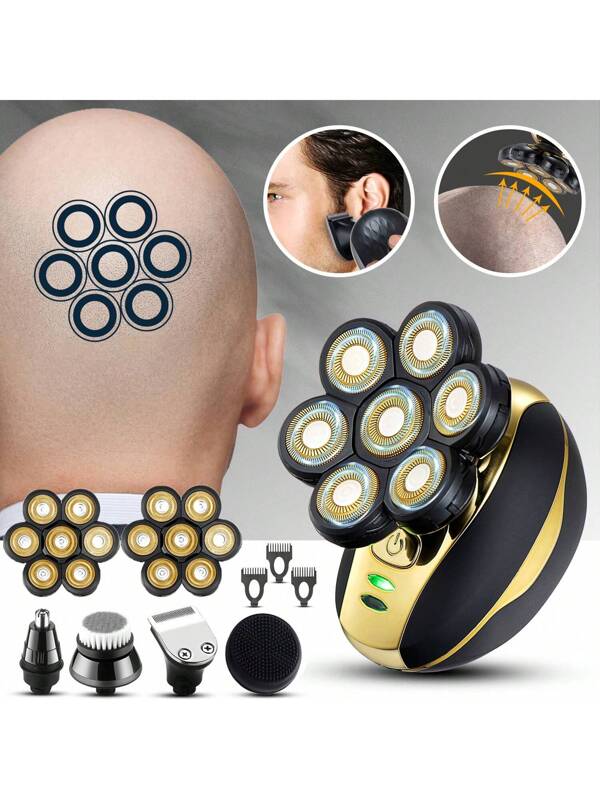 Head Shaver For Bald Men Upgrade 7D Electric Shavers Bald Head Close Shaver For Men Rechargeable Rotary Shaver Multifunctional Electric Bald Shaver Black