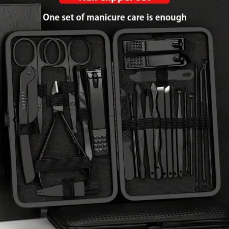 Manicure Nail Clippers Pedicure Set - Stainless Steel Manicure, Professional Grooming Kit, Nail Care Tools With Luxurious Travel Case Black