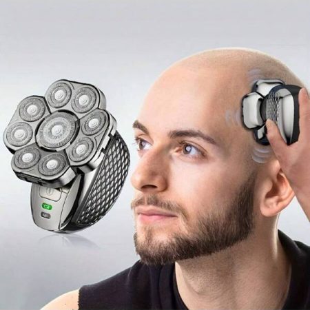 Electric Head Hair Shaver For Hair Cutting, Ultimate Men Cordless Rechargeable Wet/Dry Skull & Bald Head Waterproof Razor With Rotary Blades, Clippers, Nine Blade Electric Shaver Silver