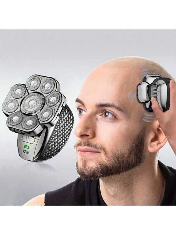 Electric Head Hair Shaver For Hair Cutting, Ultimate Men Cordless Rechargeable Wet/Dry Skull & Bald Head Waterproof Razor With Rotary Blades, Clippers, Nine Blade Electric Shaver Silver