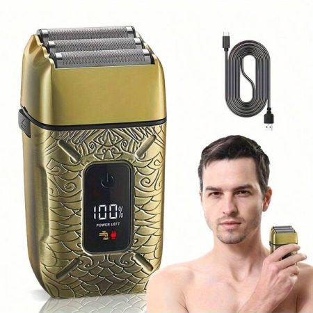 New Men's Electric Shaver 3 Blade Head Metal Body Deep Shave USB Charging LED Display Men's Gift Gold