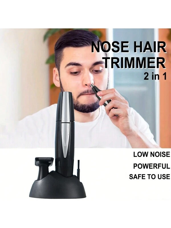 2-In-1 Nose & Sideburn Hair Trimmer For Men - Nose Hair & Hair Remover Tool Black