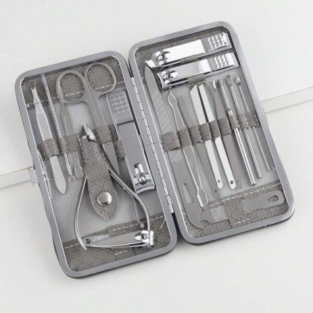 19pcs Stainless Steel Nail Clipper Set, Silver Grey