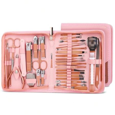 SEXYSHEEP 12/32/38 New Pink Manicure Set, Nail Clippers Pedicure Tool Eyebrow Clippers, Convenient Storage Box With Travel, Suitable For Home/Professional Care, Christmas Gift Pink