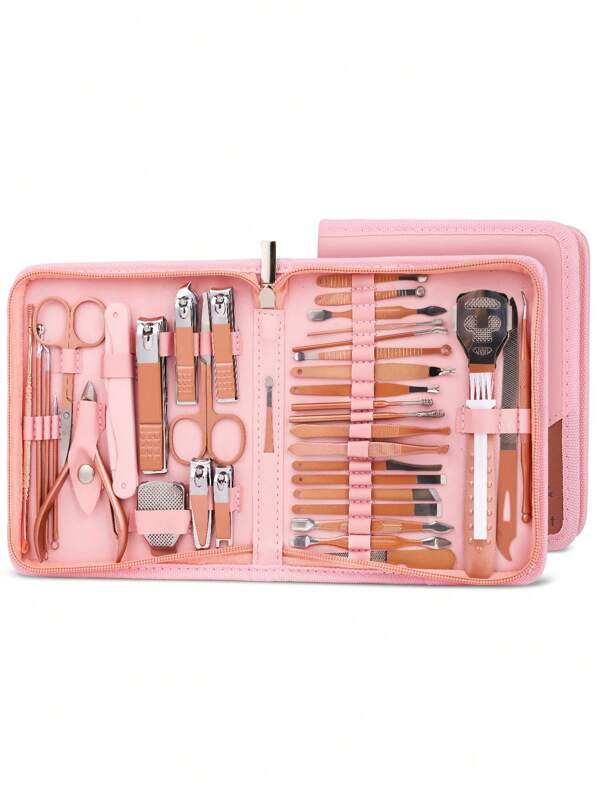 SEXYSHEEP 12/32/38 New Pink Manicure Set, Nail Clippers Pedicure Tool Eyebrow Clippers, Convenient Storage Box With Travel, Suitable For Home/Professional Care, Christmas Gift Pink